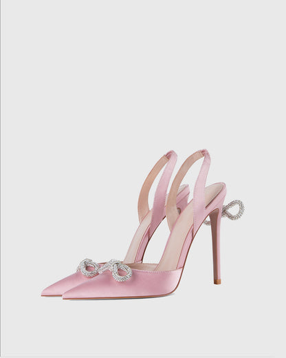 Rina Crystal Bow Slingback Pumps In Pink
