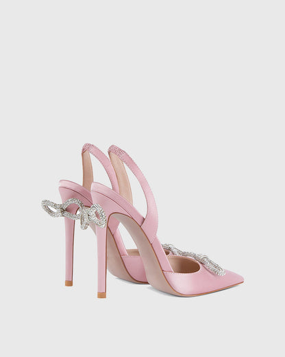 Rina Crystal Bow Slingback Pumps In Pink