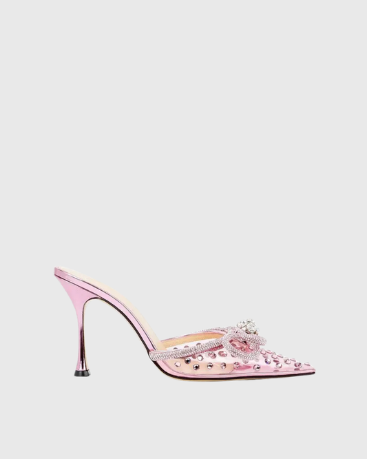 Rina Cyrstal Bow PVC Mules In Pink