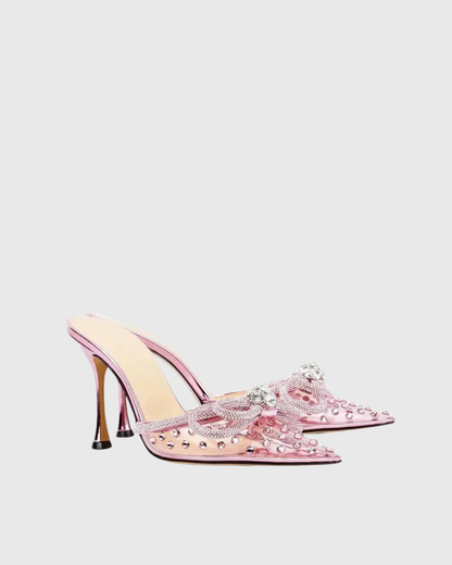 Rina Cyrstal Bow PVC Mules In Pink