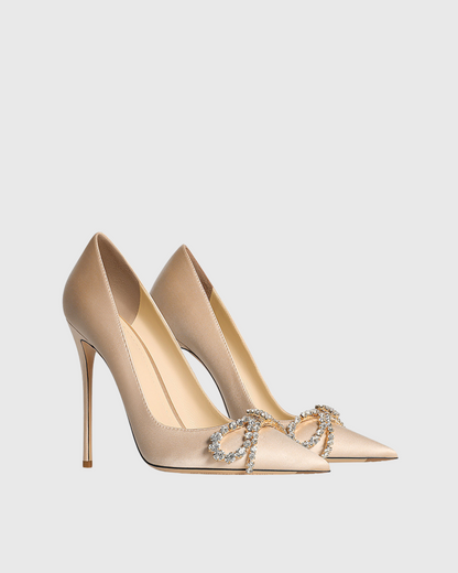 Rina Rhinestone Bow Pumps In Champagne