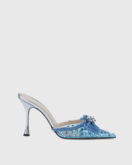 Rina Cyrstal Bow PVC Mules In Blue