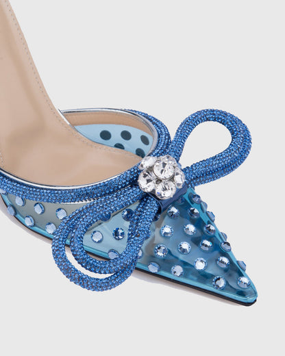 Rina Cyrstal Bow PVC Mules In Blue