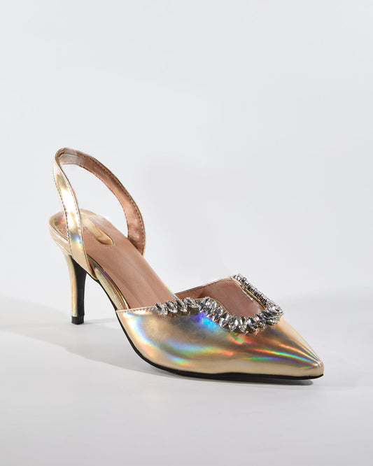 Rita U Rhinestone Slingback Pumps In Gold
