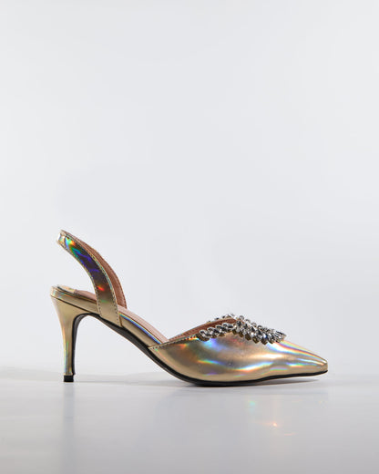 Rita U Rhinestone Slingback Pumps In Gold
