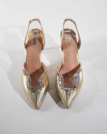 Rita U Rhinestone Slingback Pumps In Gold