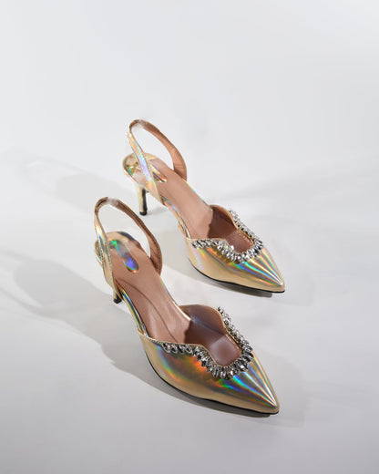 Rita U Rhinestone Slingback Pumps In Gold