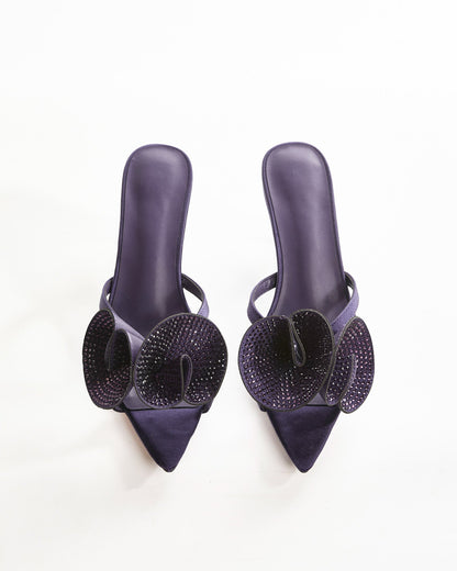 Roberta Rhinestone Flower Slippers In Purple