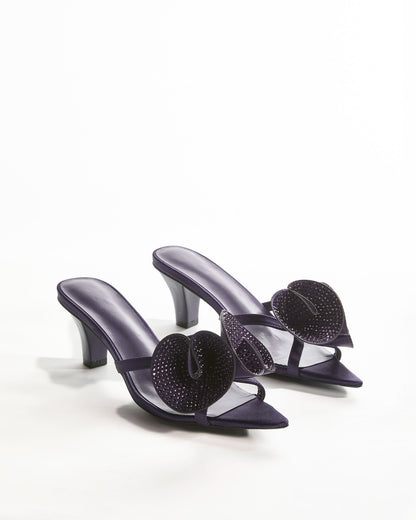 Roberta Rhinestone Flower Slippers In Purple