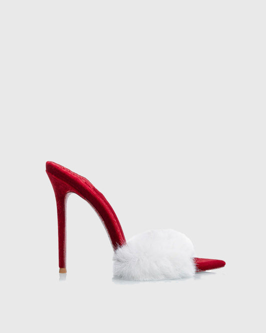 Vallea Faux Fur Velvet Slippers In Red