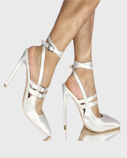 Rory Buckle Strap Satin Pumps