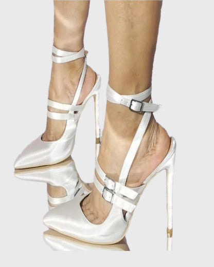 Rory Buckle Strap Satin Pumps