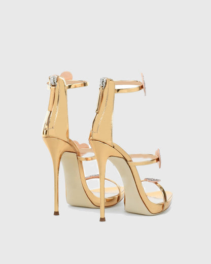 Rosalia Rhinestone Heart Strap Sandals In Gold