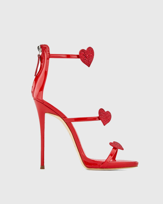 Rosalia Rhinestone Heart Strap Sandals In Red