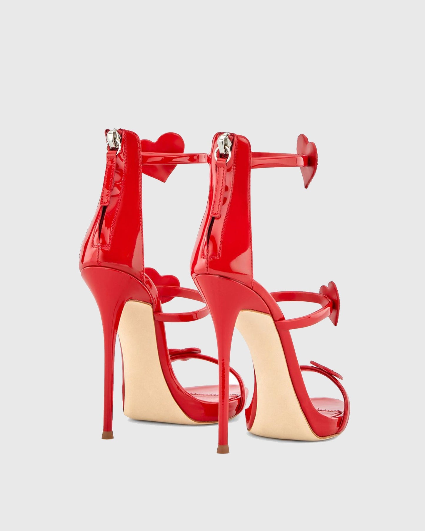 Rosalia Rhinestone Heart Strap Sandals In Red
