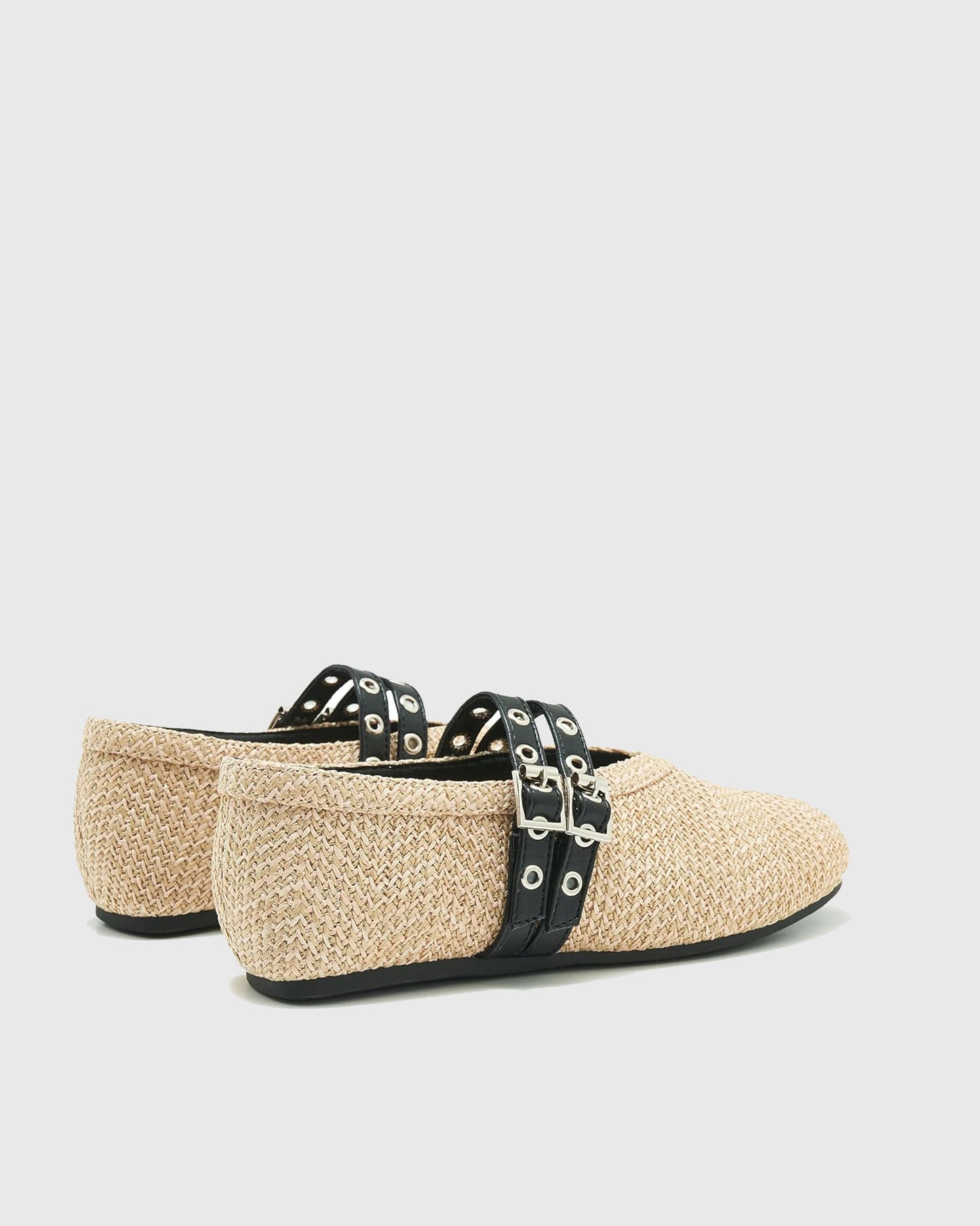 Rosina Double Buckle Straw Woven Flats