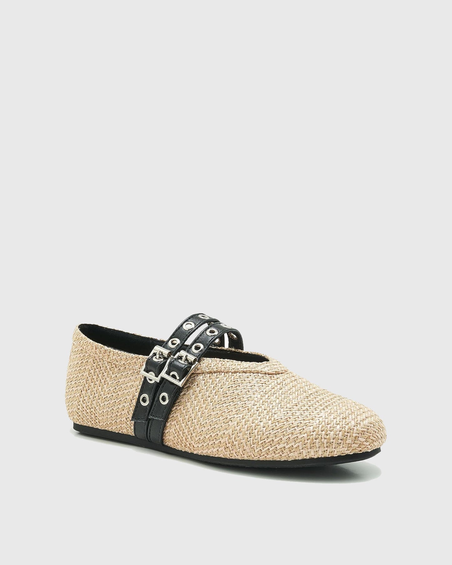 Rosina Double Buckle Straw Woven Flats