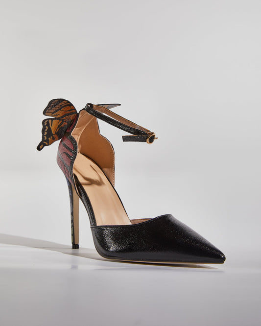 Rossa Butterfly Print Strap Pumps In Black