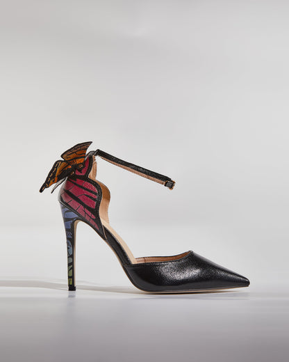 Rossa Butterfly Print Strap Pumps In Black