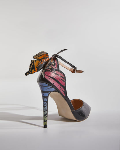 Rossa Butterfly Print Strap Pumps In Black