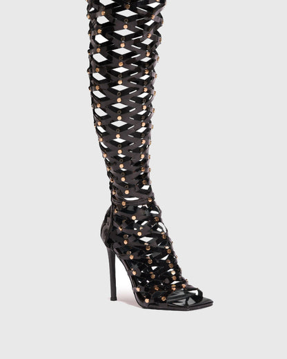 Rossella Cutout Caged Knee High Boots