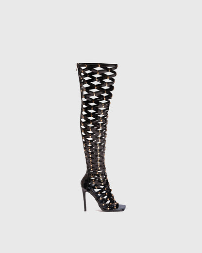 Rossella Cutout Caged Knee High Boots