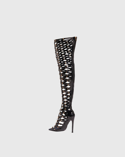 Rossella Cutout Caged Knee High Boots