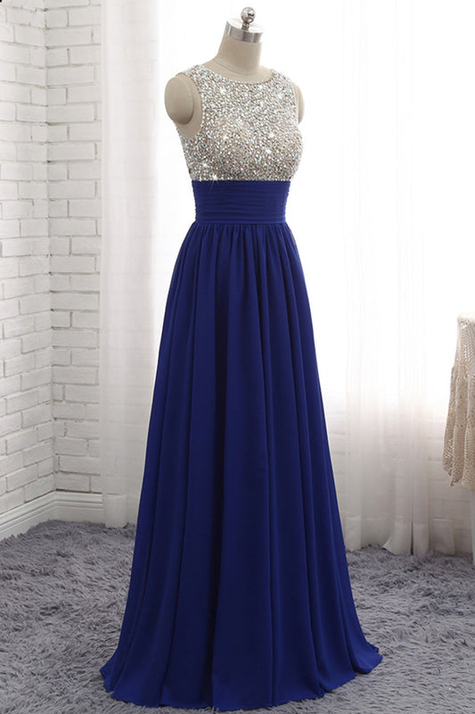 Royal Blue Chiffon A-line Prom Dresses,Sequins Evening Dresses,WQ104