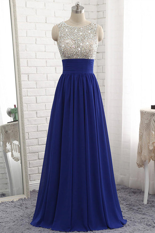 Royal Blue Chiffon A-line Prom Dresses,Sequins Evening Dresses,WQ104