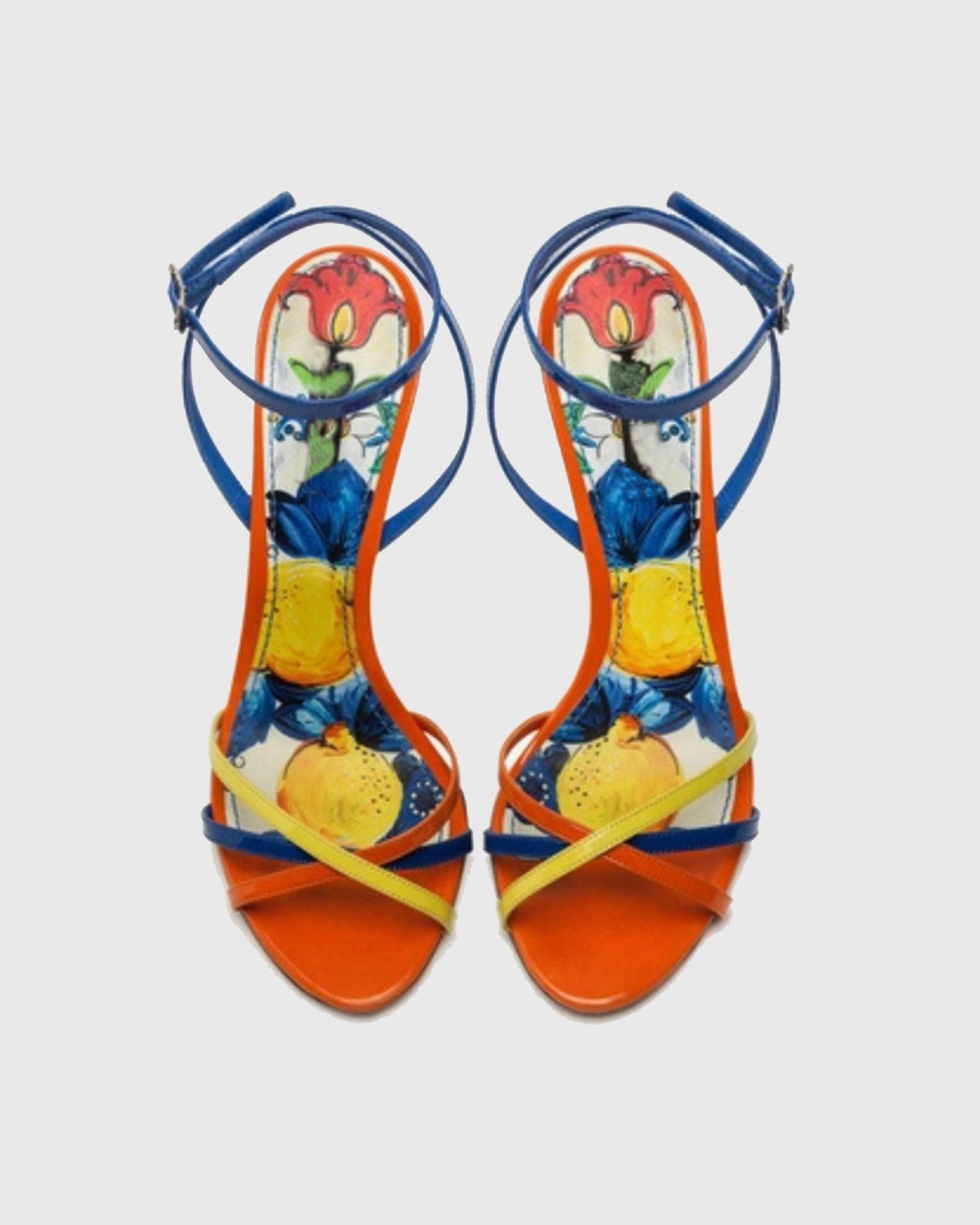 Rubina Flower Print Geometric Heels In Orange