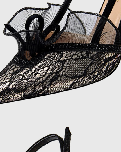 Briar Lace Ruffle Slingback Pumps In Black