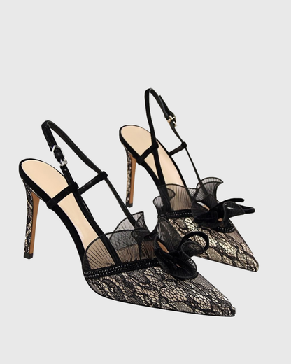 Briar Lace Ruffle Slingback Pumps In Black
