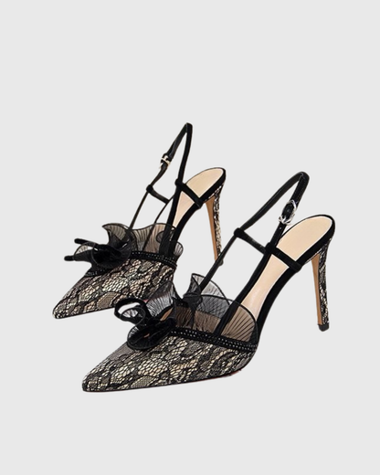 Briar Lace Ruffle Slingback Pumps In Black