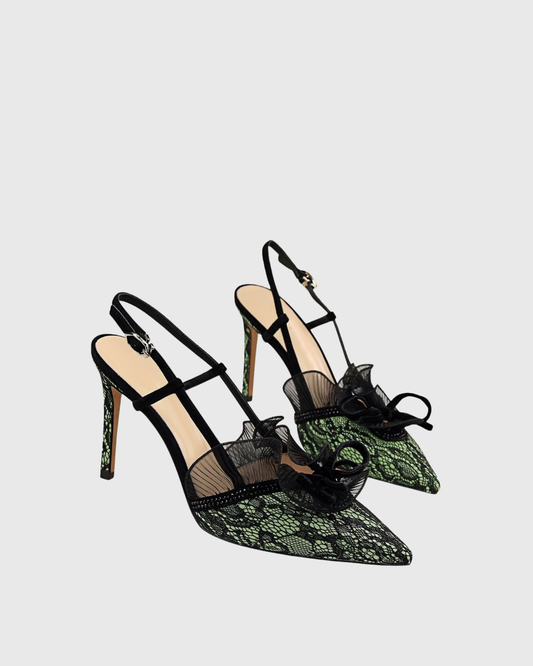 Briar Lace Ruffle Slingback Pumps In Green