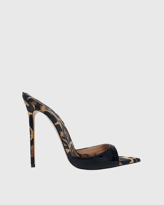 Rylee Leopard Print Splicing Slippers In Black