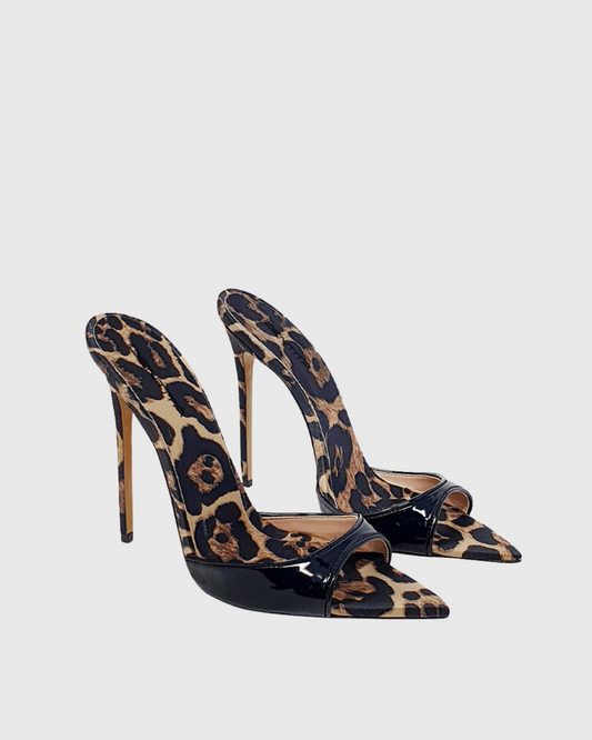 Rylee Leopard Print Splicing Slippers In Black