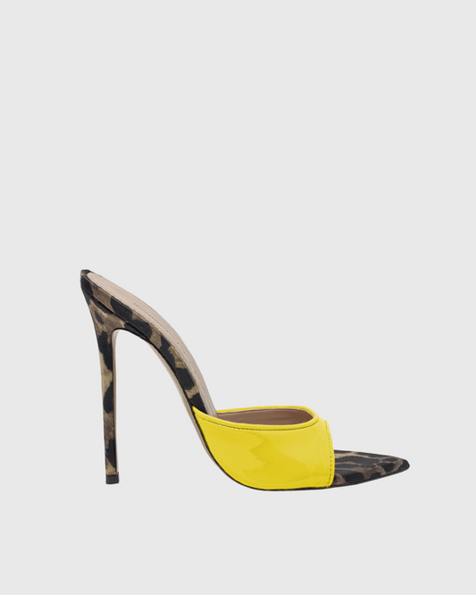 Rylee Leopard Print Splicing Slippers In Yellow