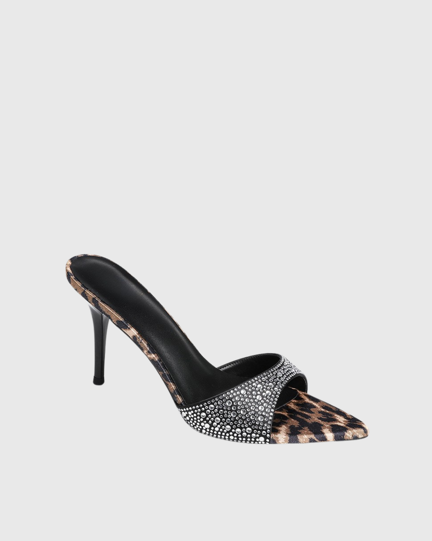 Rylee Rhinestone Leopard Print Slippers In Black
