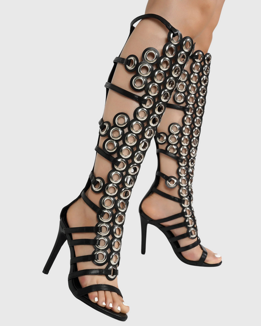 Rylie Metal Grommet Sandals In Black