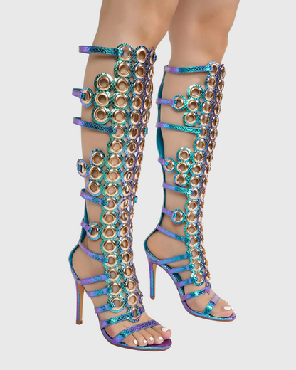Rylie Metal Grommet Sandals In Snake