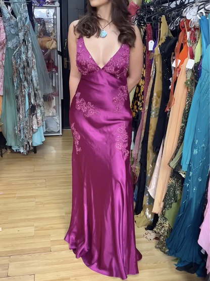 Chic Mermaid Spaghetti Straps Pink Satin Evening Dress Long Prom Dresses P2360
