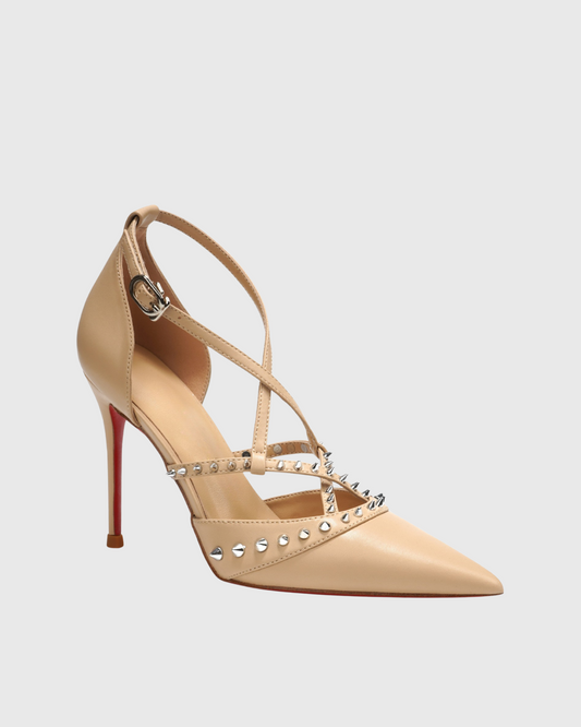 Dash Rivet Cross Pumps In Beige