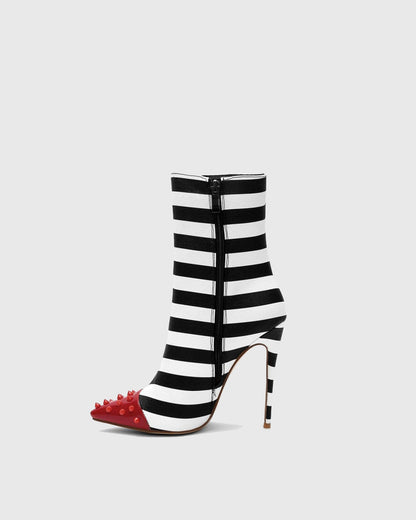 Sabina Zebra Stripe Red Toe Ankle Boots