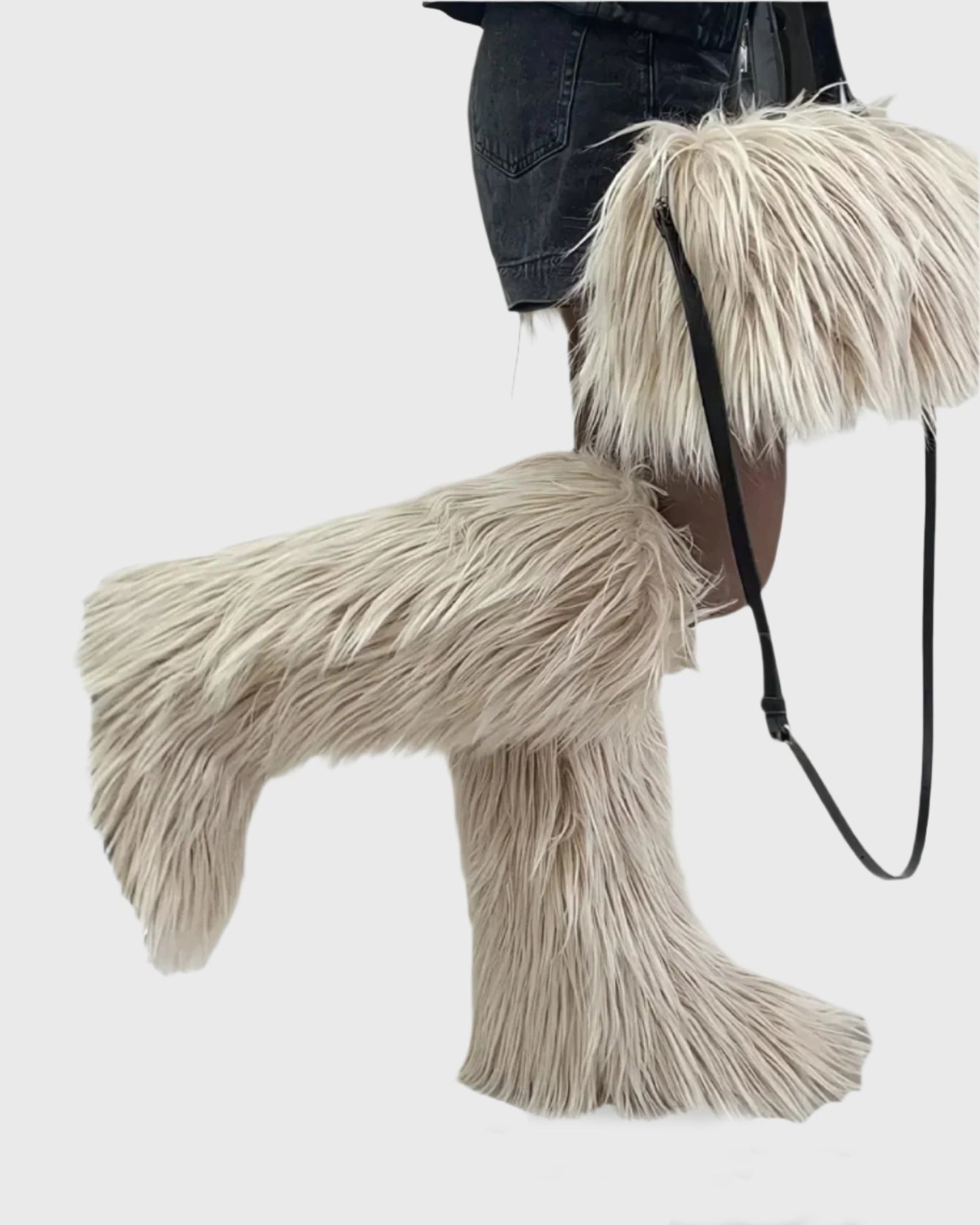 Sabine Faux Fur Knee High Boots In Beige