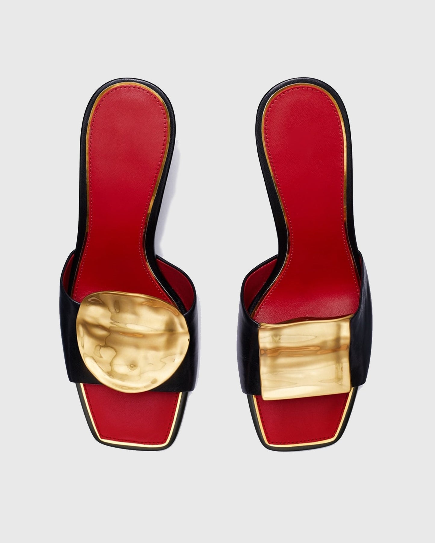 Sabra Metal Coin Asymmetrical Slippers In Black