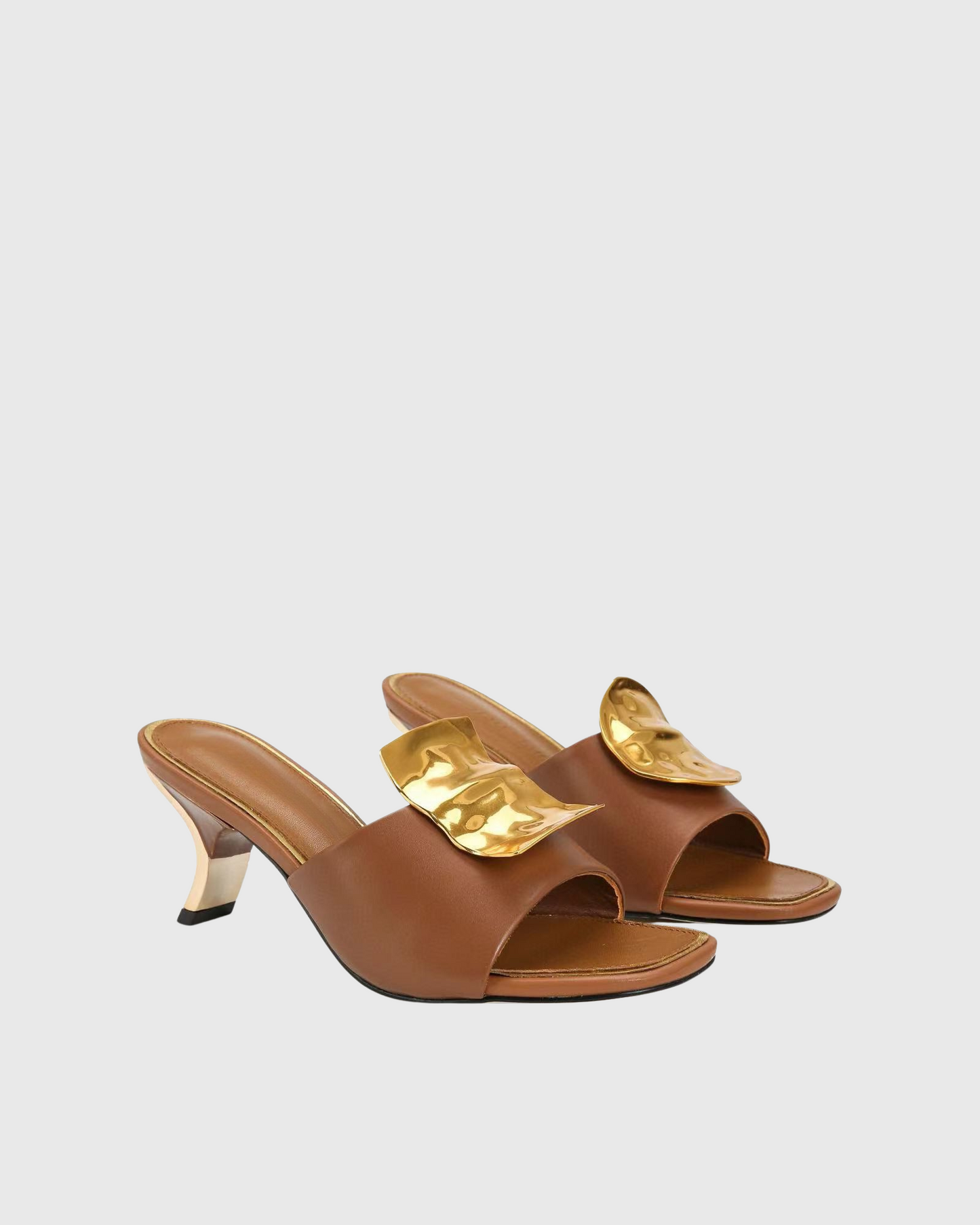 Sabra Metal Coin Asymmetrical Slippers In Brown