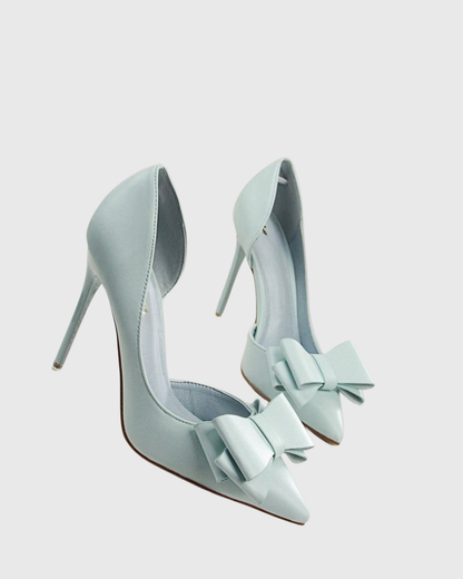 Sabri Bow Satin Irregular Pumps In Mint