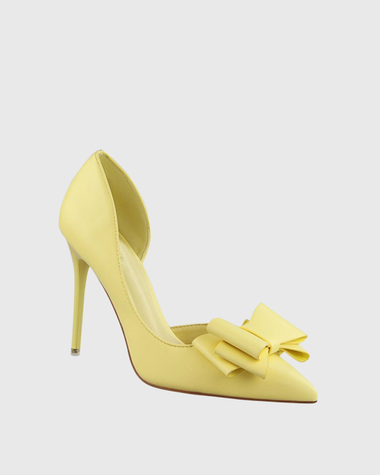 Sabri Bow Satin Irregular Pumps In Yellow