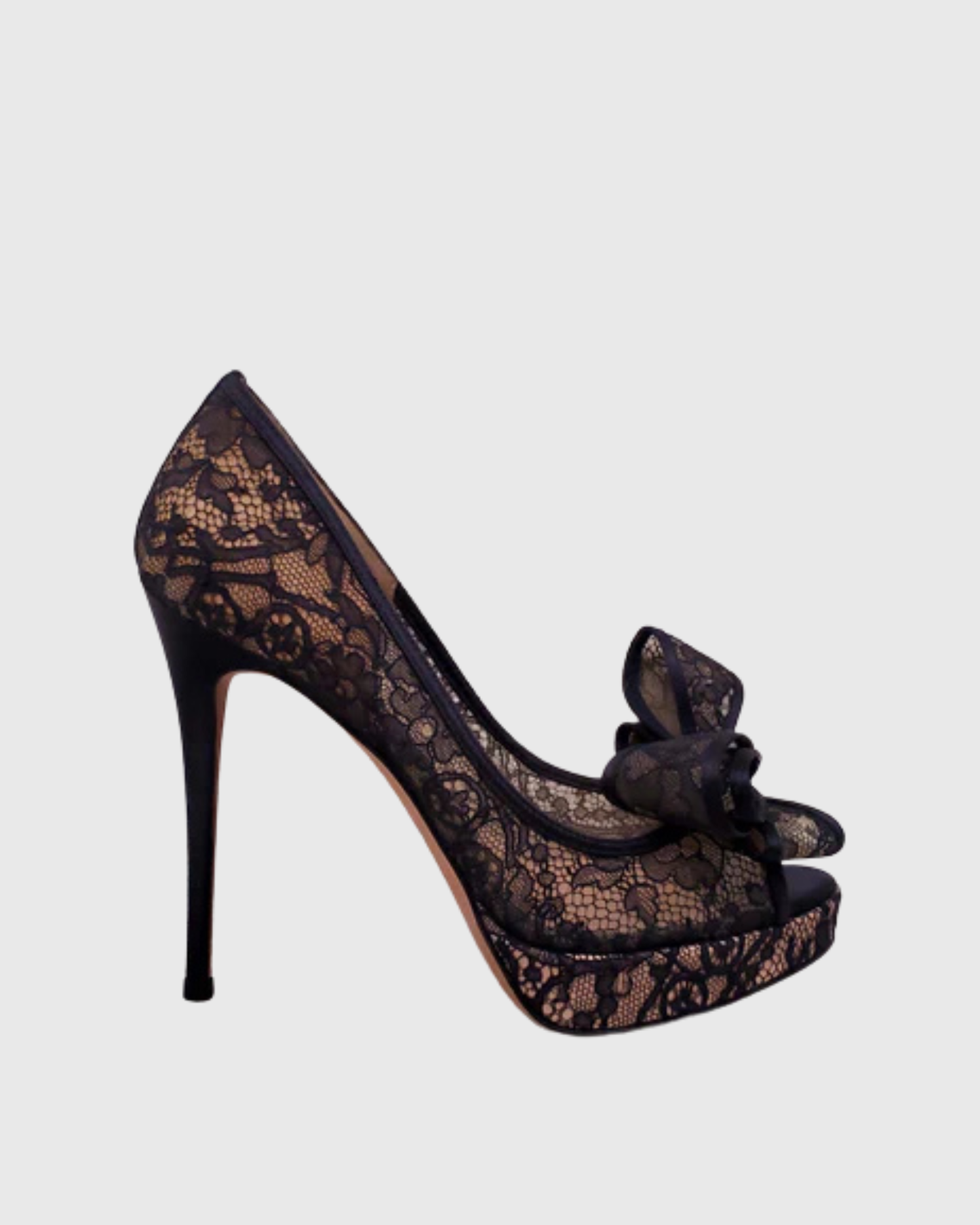 Sabri Lace Bow Peep Toe Platform Pumps