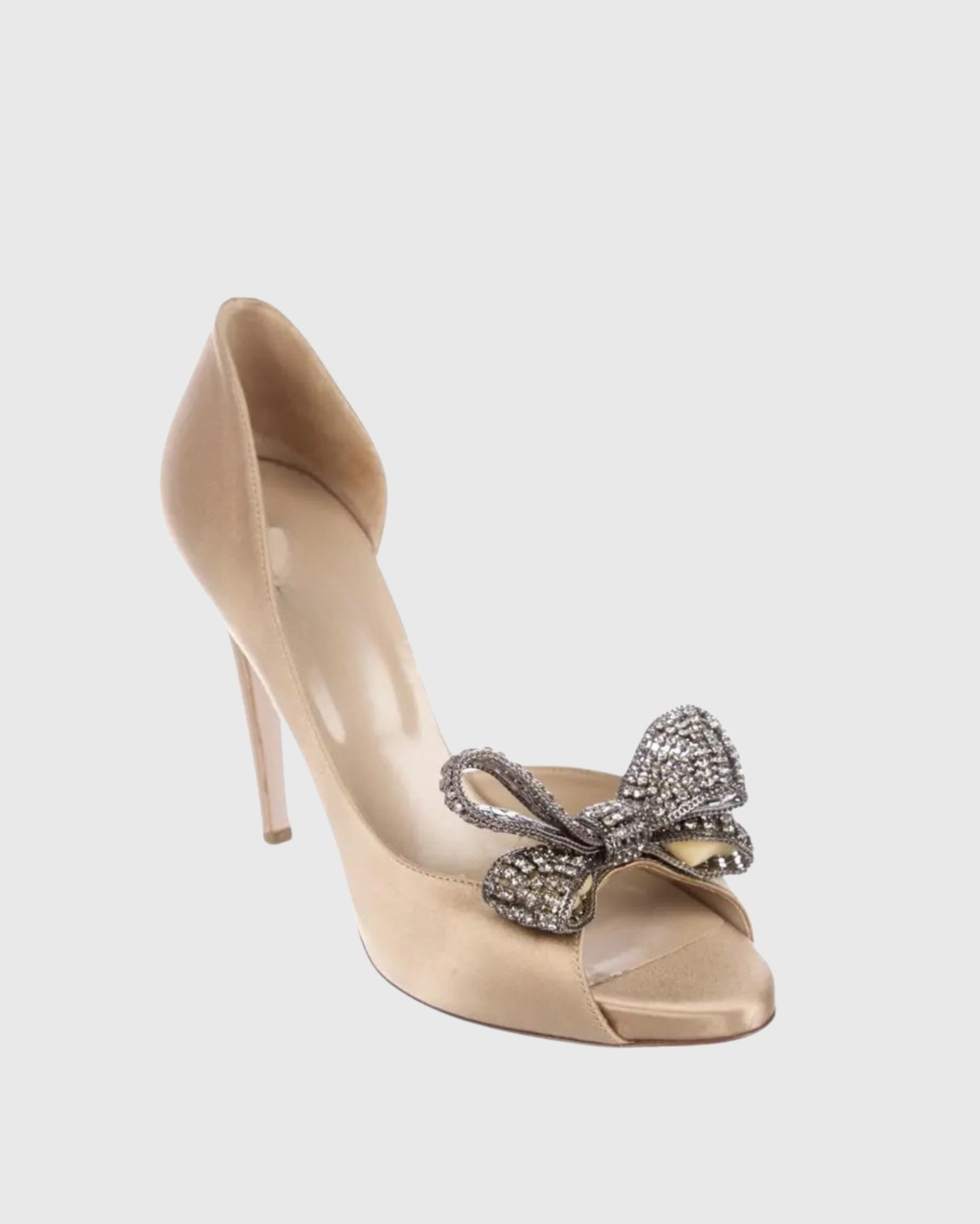 Sabri Rhinestone Bow Peep Toe Pumps In Champagne